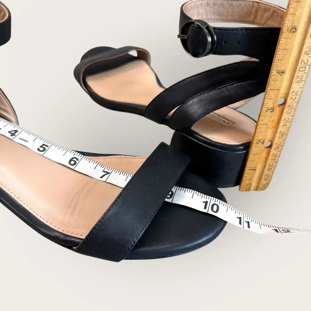 Antonio Melani Black Leather Ankle Strap Dress Sandals Womens 9.5 Low Block Heel - Picture 10 of 10